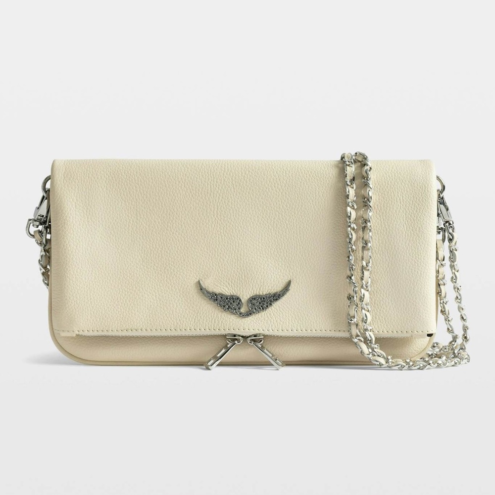 NWT Zadig & Voltaire Rock Grained Leather Shoulder Crossbody Bag Clutch - Flash